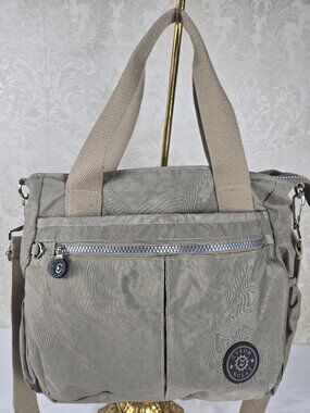 Zysun Khaki Colored Nylon Tote Bag Double Handle Long Adjustable Canvas Strap